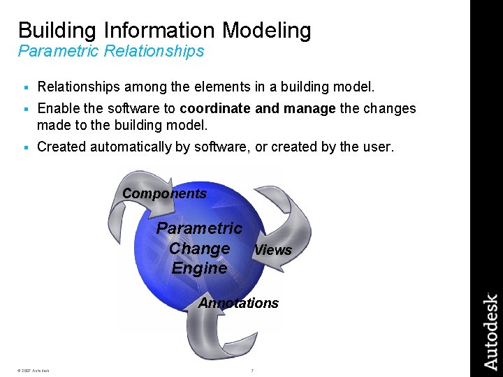 Building Information Modeling Parametric Relationships § Relationships among the elements in a building model. Building Information Modeling Parametric Relationships § Relationships among the elements in a building model.