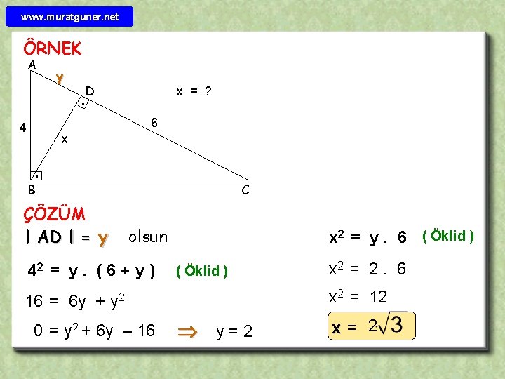 www. muratguner. net ÖRNEK A y. D x = ? 6 4 x. B