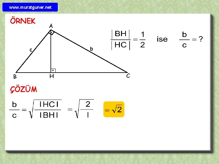 www. muratguner. net ÖRNEK A b c B ÇÖZÜM H C 