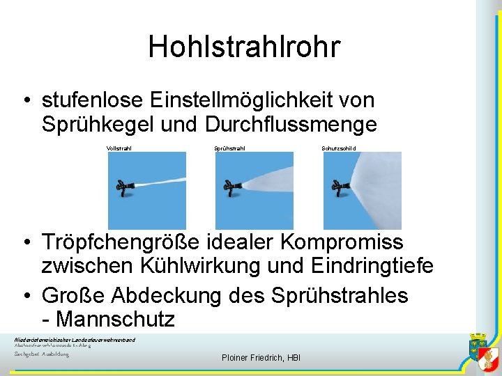 Hohlstrahlrohr • stufenlose Einstellmöglichkeit von Sprühkegel und Durchflussmenge Vollstrahl Sprühstrahl Schutzschild • Tröpfchengröße idealer