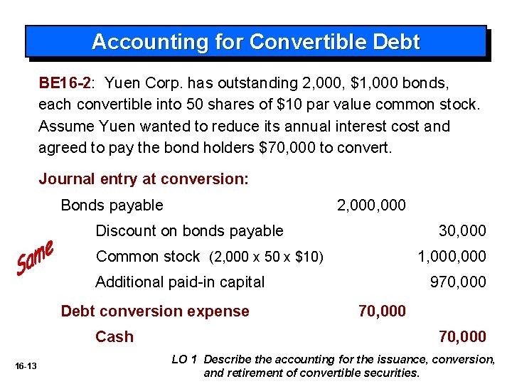 Accounting for Convertible Debt BE 16 -2: Yuen Corp. has outstanding 2, 000, $1,
