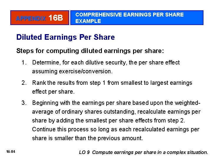 APPENDIX 16 B COMPREHENSIVE EARNINGS PER SHARE EXAMPLE Diluted Earnings Per Share Steps for