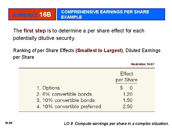 APPENDIX 16 B COMPREHENSIVE EARNINGS PER SHARE EXAMPLE The first step is to determine