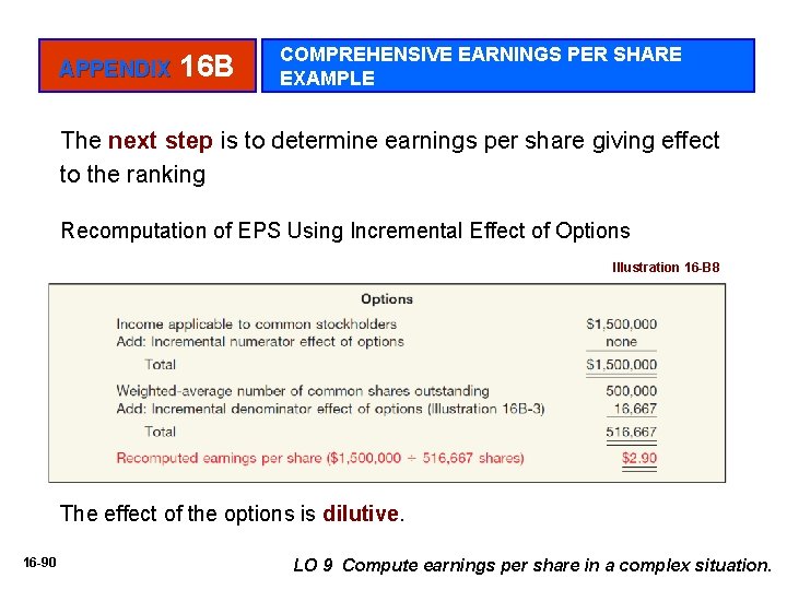APPENDIX 16 B COMPREHENSIVE EARNINGS PER SHARE EXAMPLE The next step is to determine