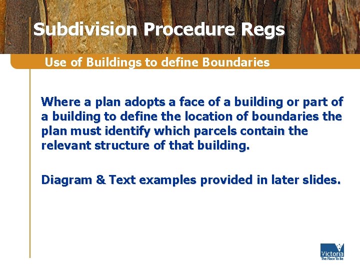 Subdivision Procedure Regs Use of Buildings to define Boundaries Where a plan adopts a