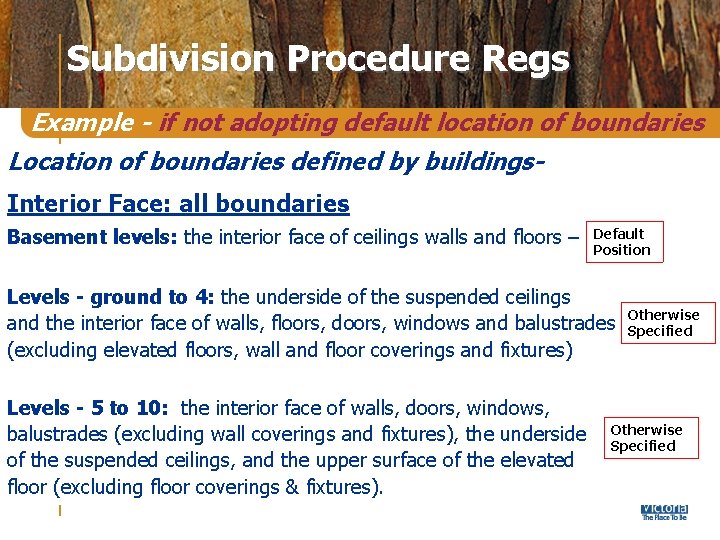 Subdivision Procedure Regs Example - if not adopting default location of boundaries Location of
