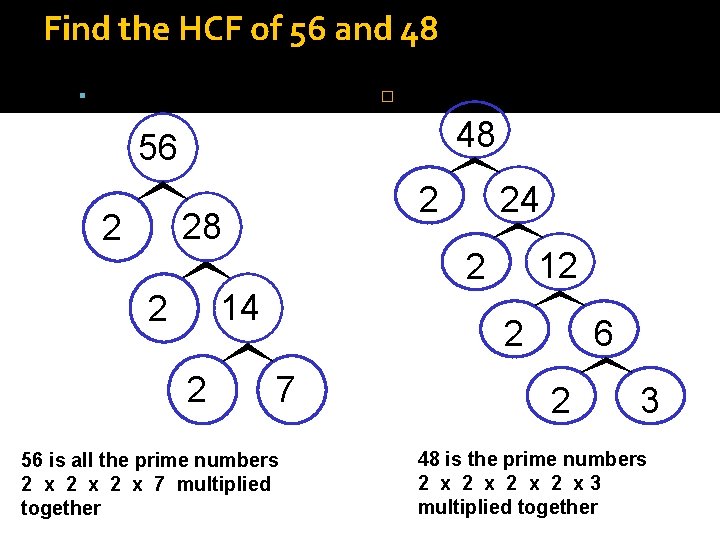 Find the HCF of 56 and 48 Prime Factor Tree for 56 � Prime