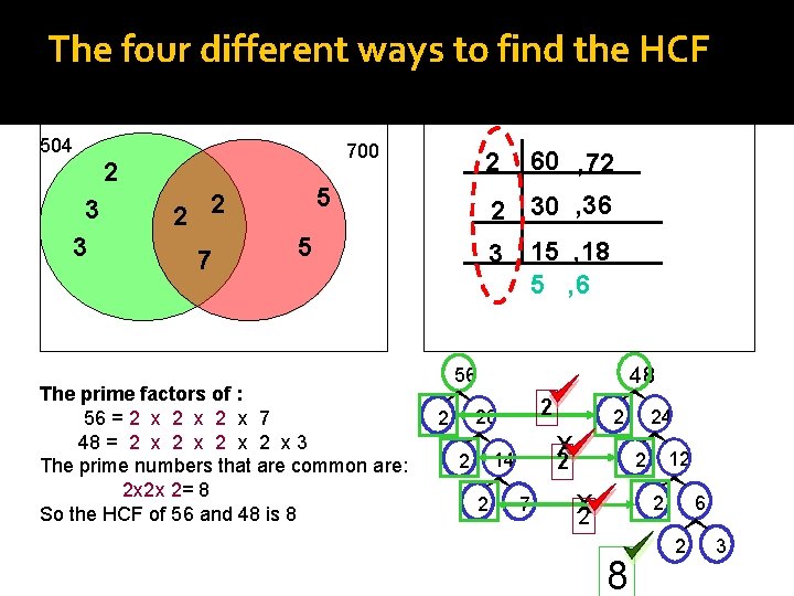 The four different ways to find the HCF 504 700 2 3 3 5