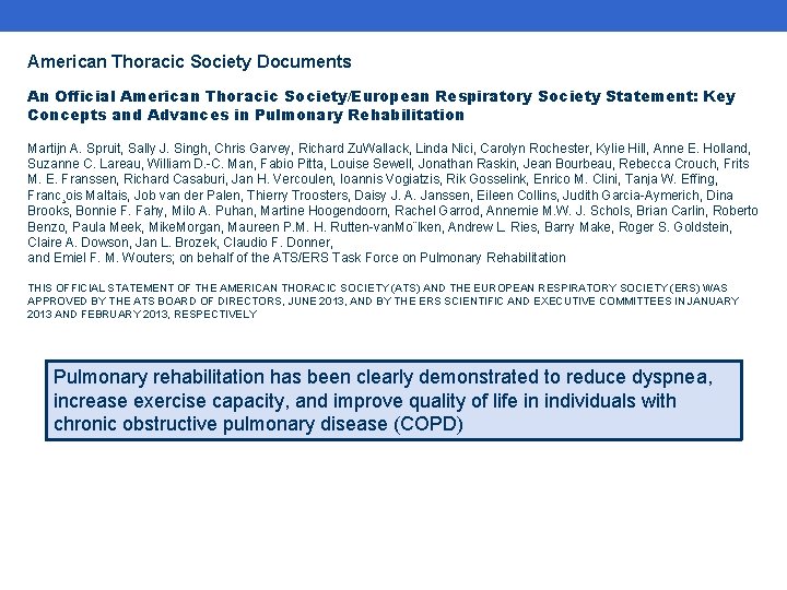 American Thoracic Society Documents An Official American Thoracic Society/European Respiratory Society Statement: Key Concepts