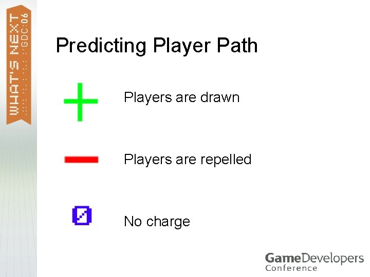 Predicting Player Path Players are drawn Players are repelled No charge 