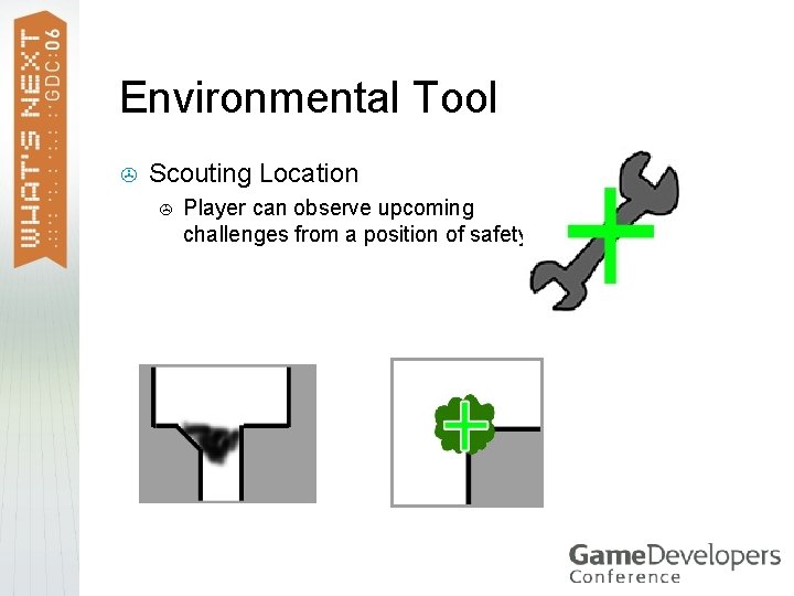 Environmental Tool > Scouting Location > Player can observe upcoming challenges from a position