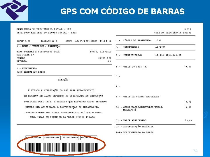 GPS COM CÓDIGO DE BARRAS 74 