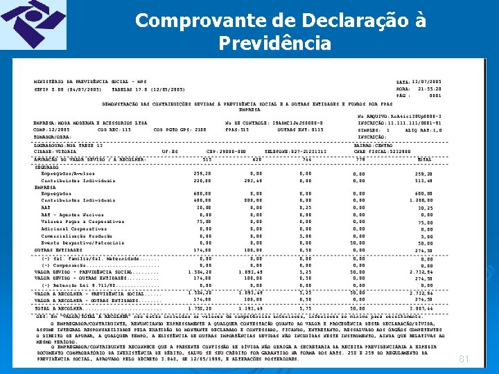 Comprovante de Declaração à Previdência 81 