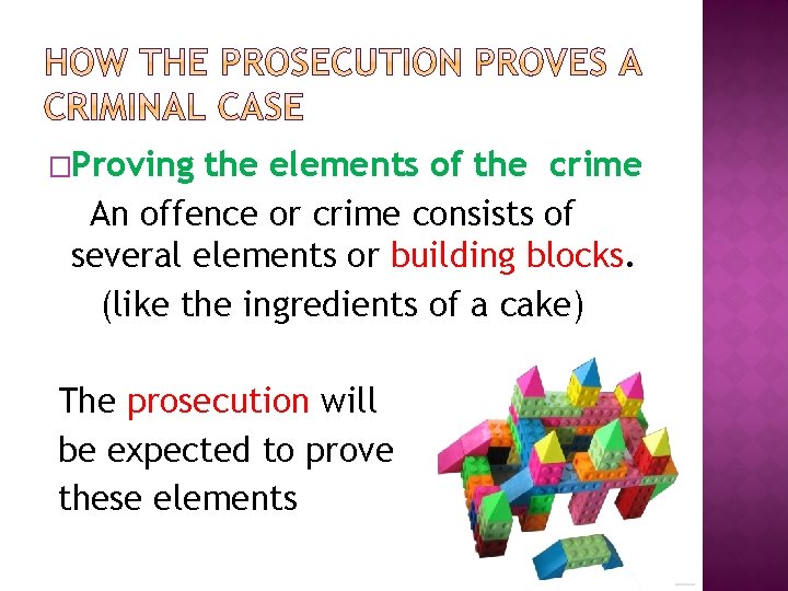 �Proving the elements of the crime An offence or crime consists of several elements