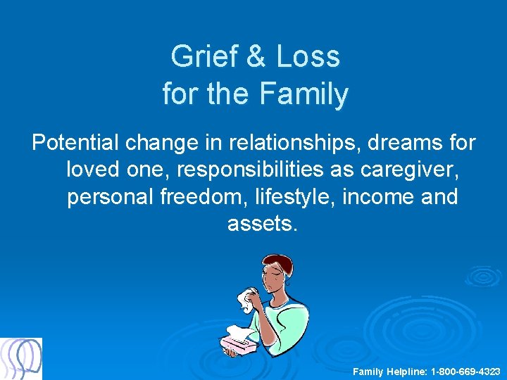 Grief & Loss for the Family Potential change in relationships, dreams for loved one,