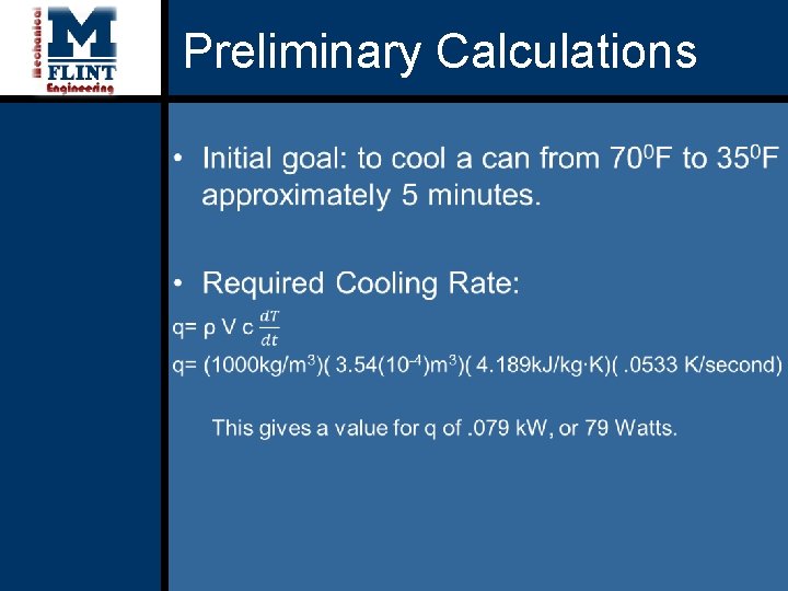 Preliminary Calculations • 