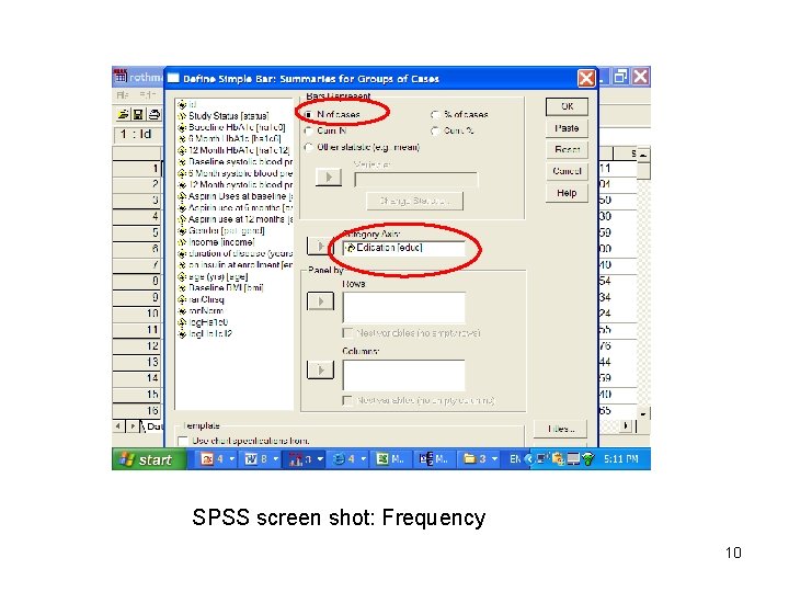 SPSS screen shot: Frequency 10 