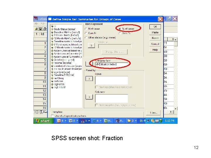 SPSS screen shot: Fraction 12 