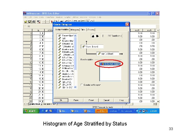 Histogram of Age Stratified by Status 33 