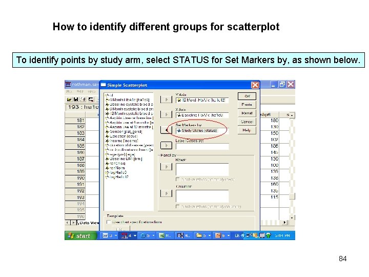 How to identify different groups for scatterplot To identify points by study arm, select