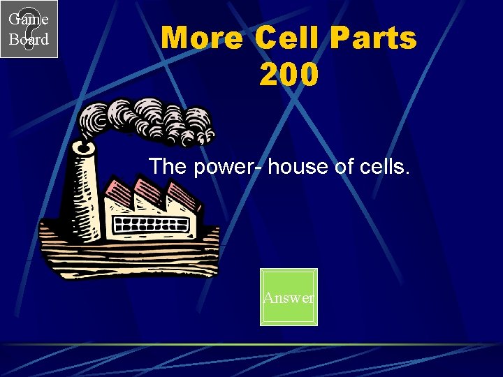 Game Board More Cell Parts 200 The power- house of cells. Answer 