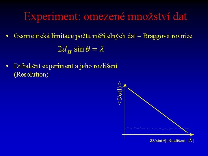 Experiment: omezené množství dat • Geometrická limitace počtu měřitelných dat – Braggova rovnice •