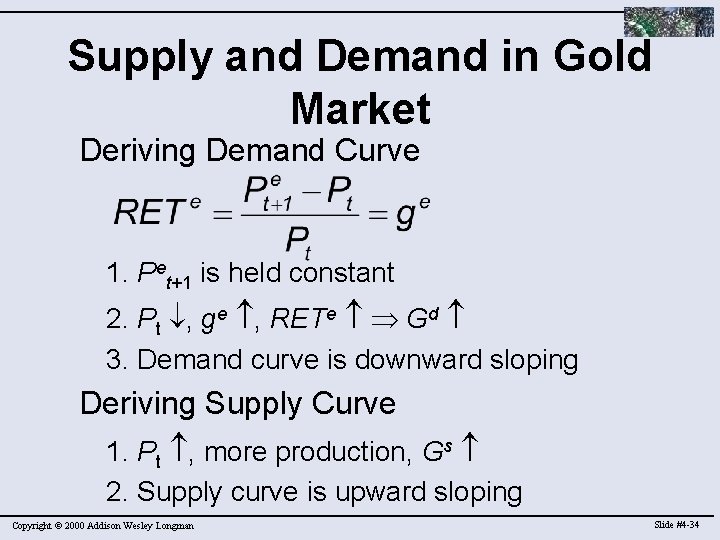 Supply and Demand in Gold Market Deriving Demand Curve 1. Pet+1 is held constant