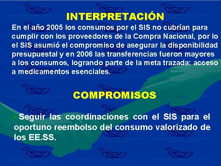 INTERPRETACIÓN En el año 2005 los consumos por el SIS no cubrían para cumplir