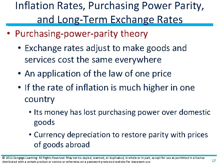 Inflation Rates, Purchasing Power Parity, and Long‐Term Exchange Rates • Purchasing‐power‐parity theory • Exchange