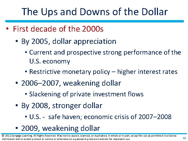 The Ups and Downs of the Dollar • First decade of the 2000 s