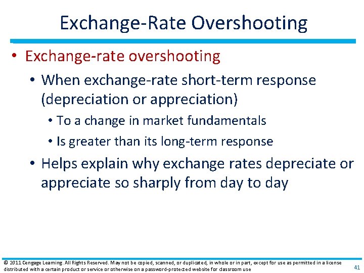 Exchange‐Rate Overshooting • Exchange‐rate overshooting • When exchange‐rate short‐term response (depreciation or appreciation) •