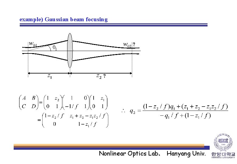 example) Gaussian beam focusing ? q 1 ? Nonlinear Optics Lab. Hanyang Univ. 