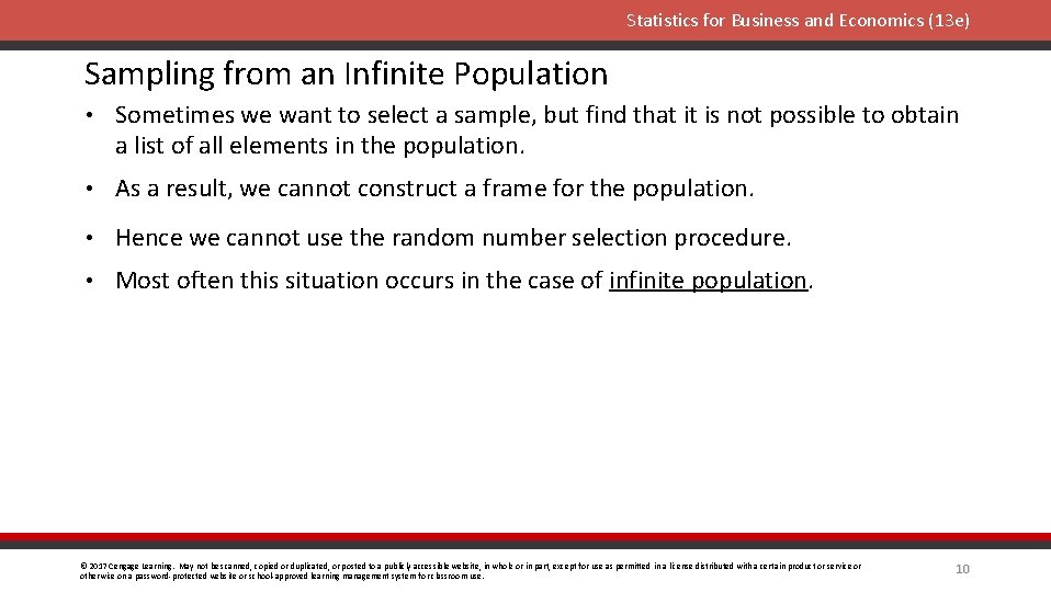 Statistics for Business and Economics (13 e) Sampling from an Infinite Population • Sometimes