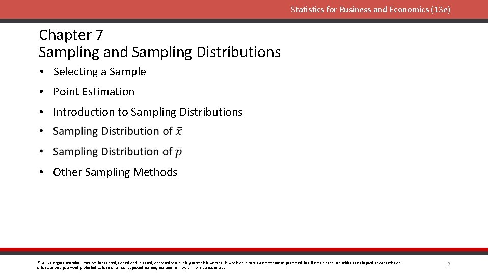 Statistics for Business and Economics (13 e) Chapter 7 Sampling and Sampling Distributions •