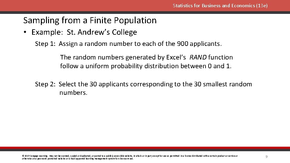 Statistics for Business and Economics (13 e) Sampling from a Finite Population • Example: