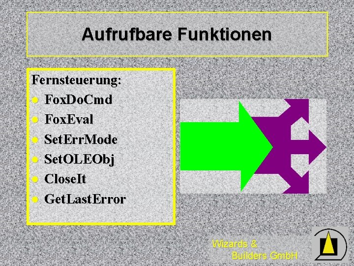 Aufrufbare Funktionen Fernsteuerung: l Fox. Do. Cmd l Fox. Eval l Set. Err. Mode