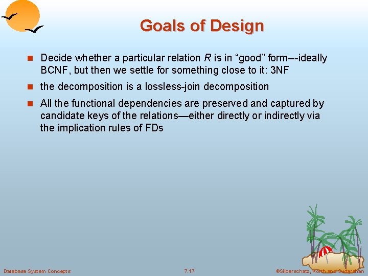 Goals of Design n Decide whether a particular relation R is in “good” form---ideally