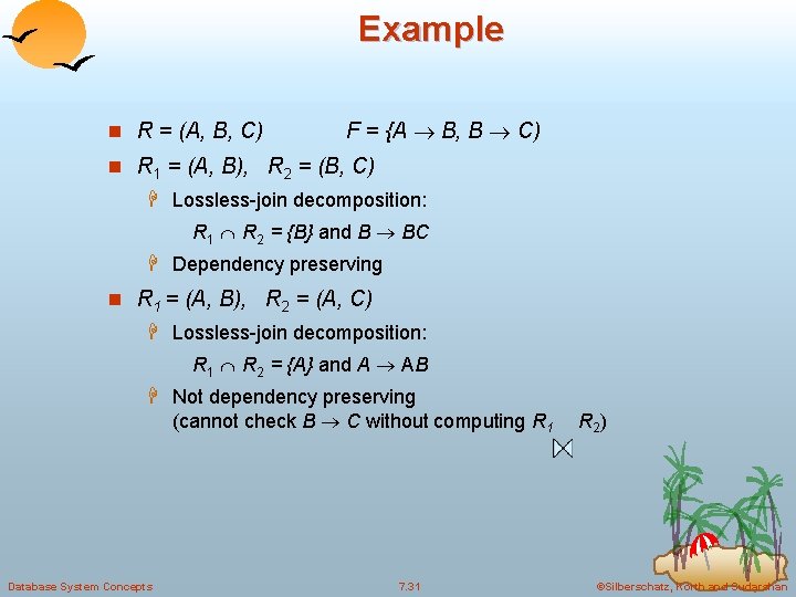 Example n R = (A, B, C) F = {A B, B C) n