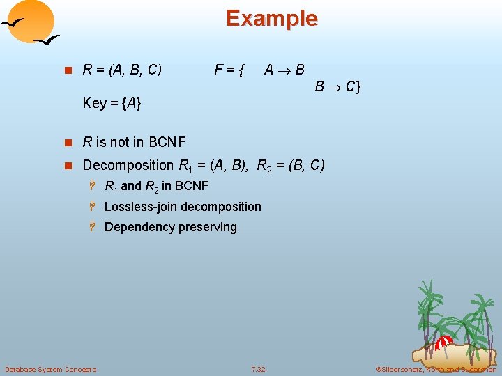 Example n R = (A, B, C) A B F={ B C} Key =