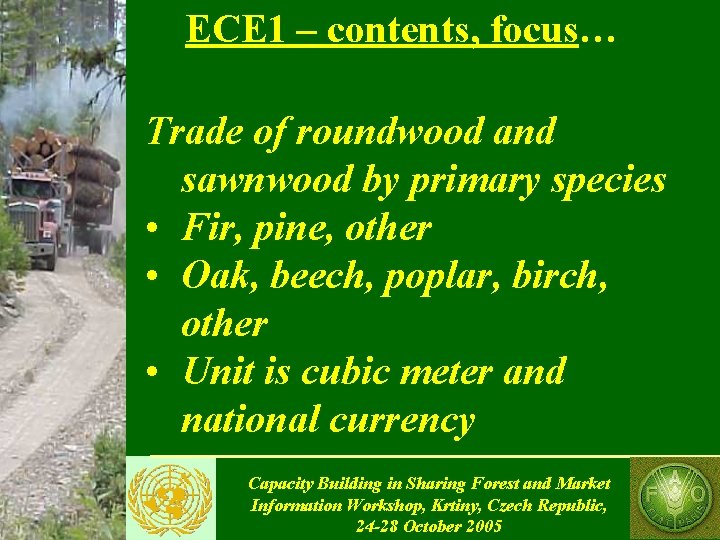 ECE 1 – contents, focus… Trade of roundwood and sawnwood by primary species •