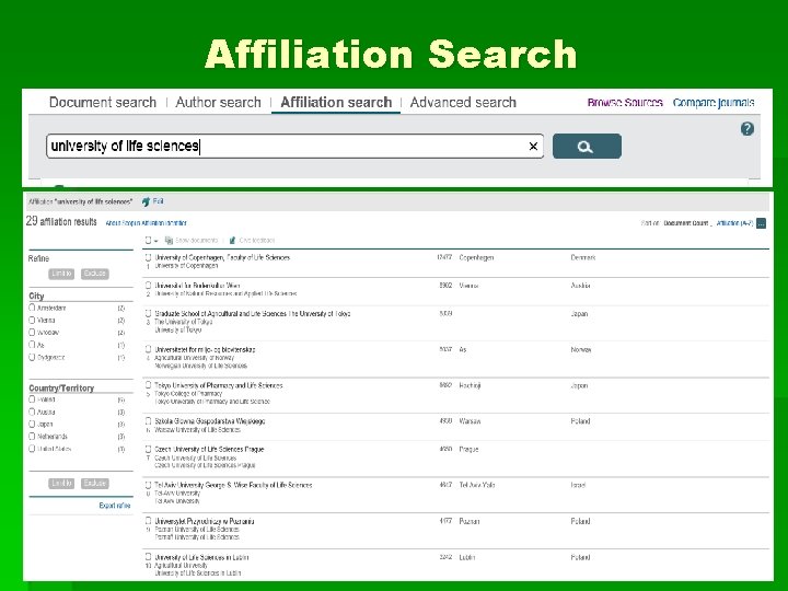 Affiliation Search 