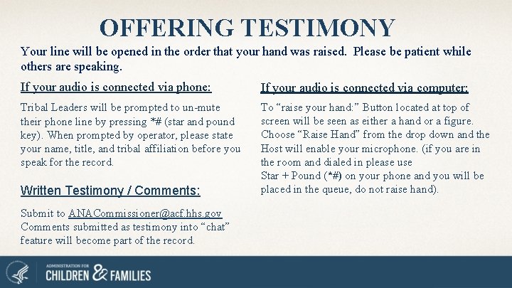 OFFERING TESTIMONY Your line will be opened in the order that your hand was