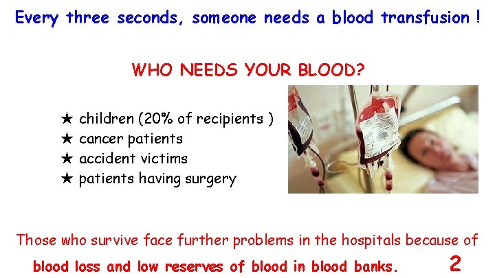 Every three seconds, someone needs a blood transfusion ! WHO NEEDS YOUR BLOOD? ★