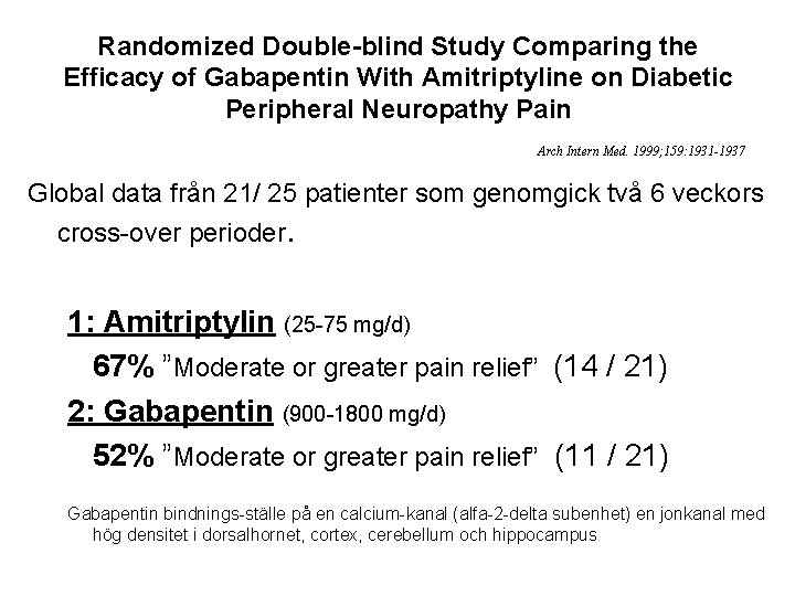 Randomized Double-blind Study Comparing the Efficacy of Gabapentin With Amitriptyline on Diabetic Peripheral Neuropathy