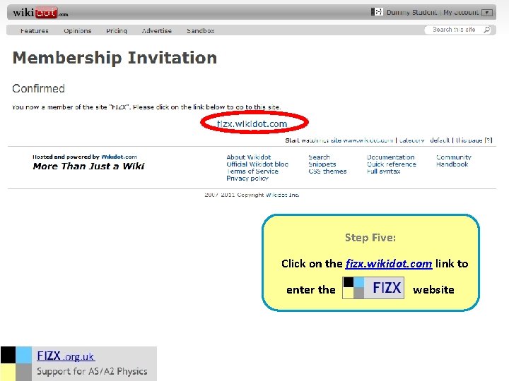 Step Five: Click on the fizx. wikidot. com link to enter the website 