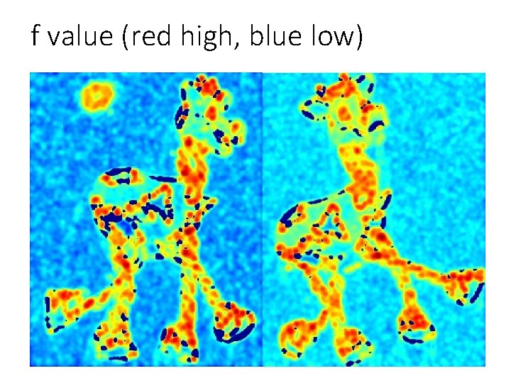 f value (red high, blue low) 