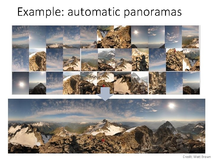 Example: automatic panoramas Credit: Matt Brown 