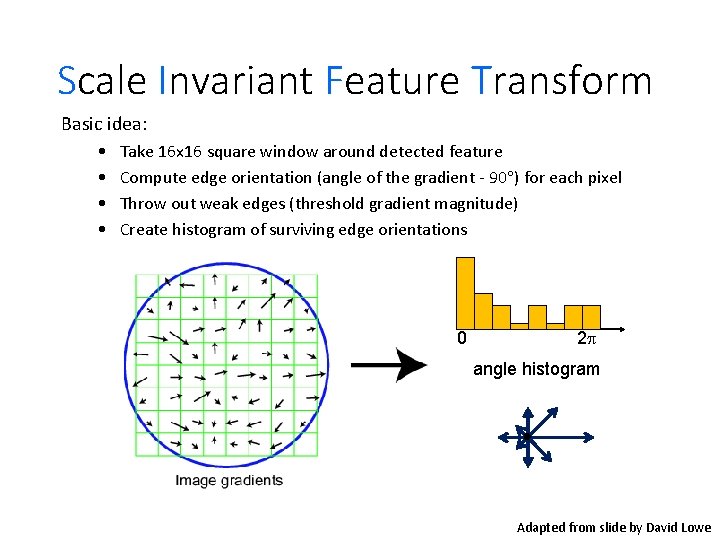 Scale Invariant Feature Transform Basic idea: • • Take 16 x 16 square window