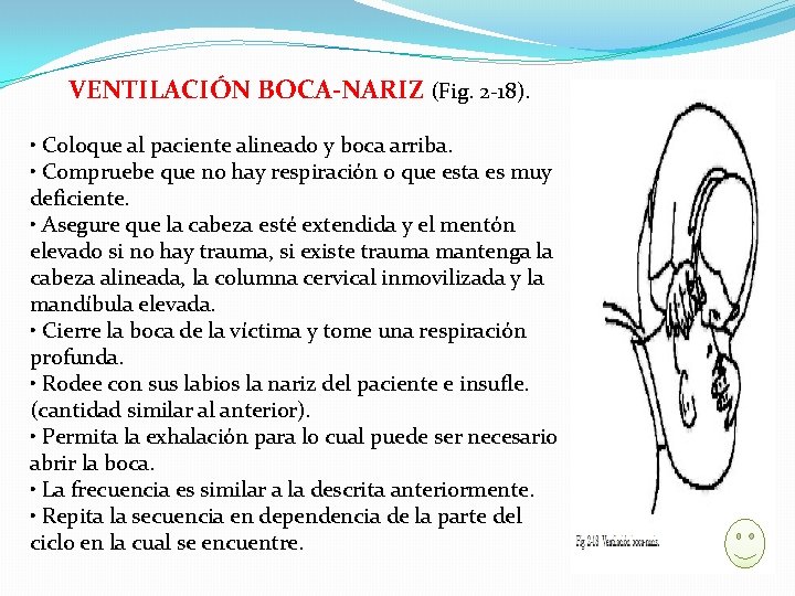 VENTILACIÓN BOCA-NARIZ (Fig. 2 -18). • Coloque al paciente alineado y boca arriba. •