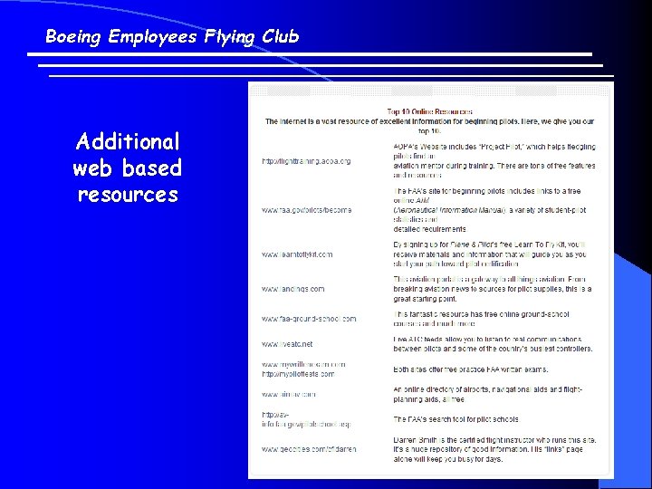 Boeing Employees Flying Club Additional web based resources 
